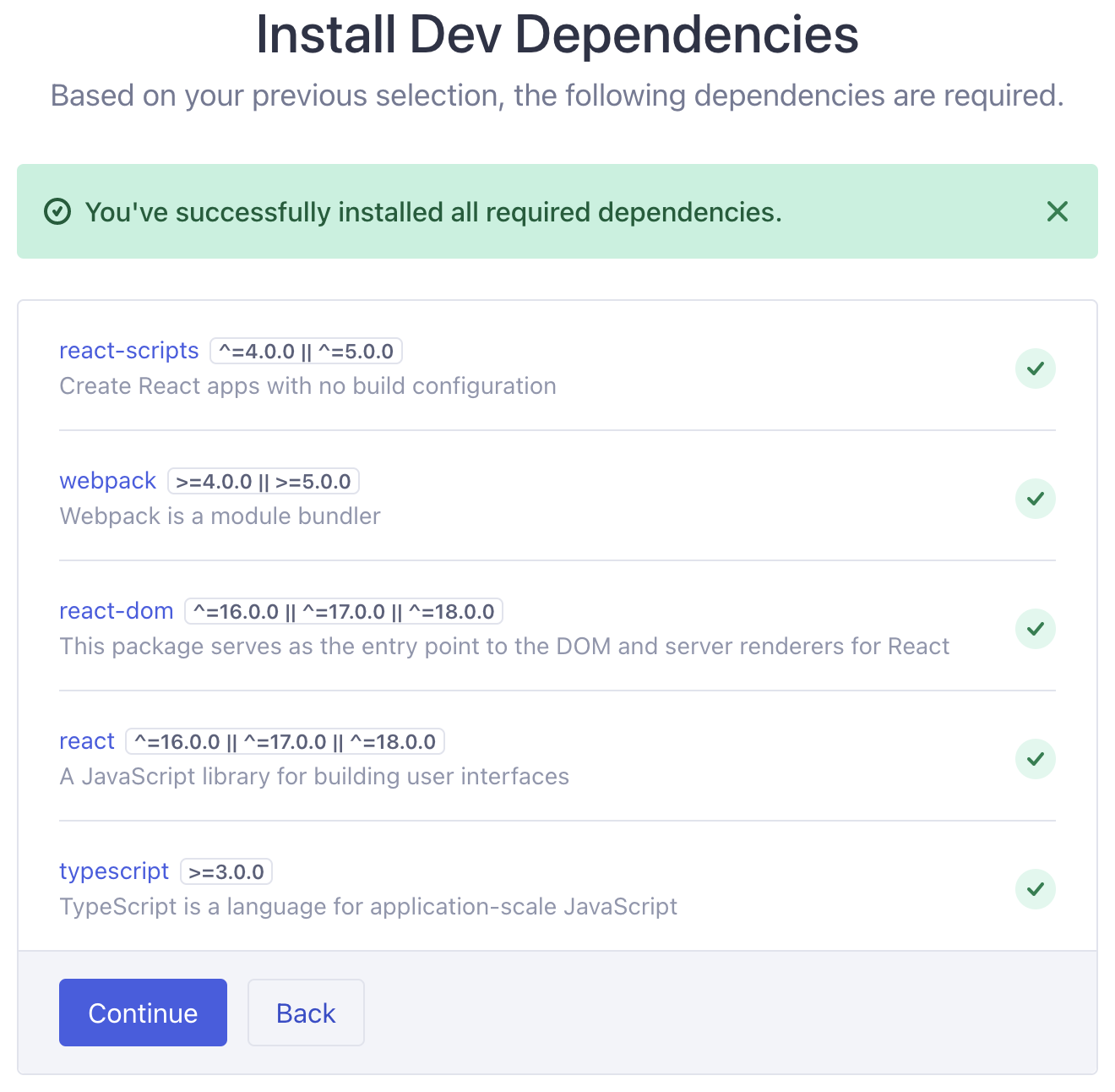 dev dependencies